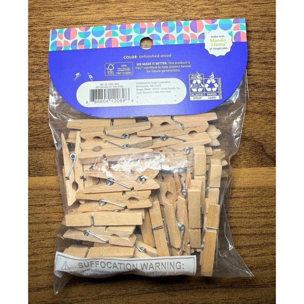 Mondo Llama Wood Clothespins 40 Count Crafting DIY NEW